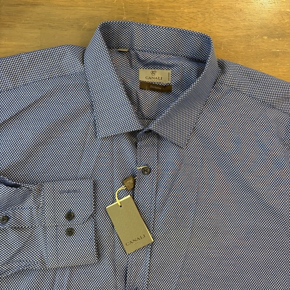Canali Other - Canali Micro Print Men's 50 20.5 Modern Fit Blue Button Up Dress Shirt Exclusive